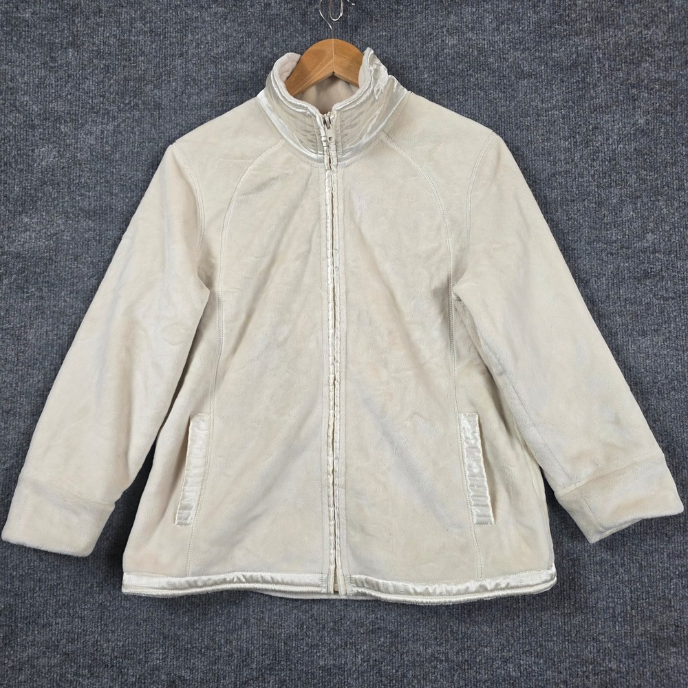 Pendleton Womens M Ivory Plush Full Zip Fleece Jacket Barn Chore Coat Thick Cozy
